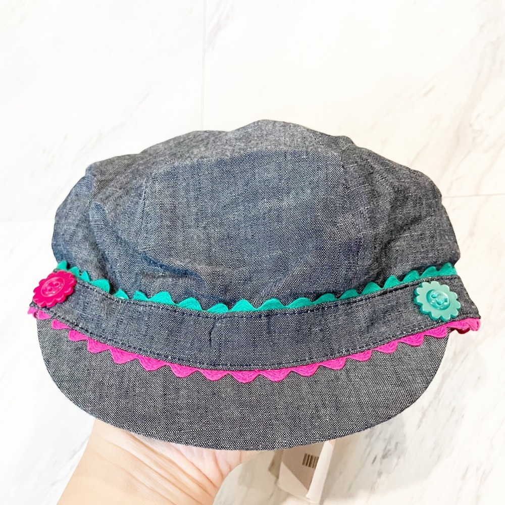 Gymboree Denim Newsboy Cap Pink and Teal Details Pull On NWT Size 2T-3T - Picture 3 of 7
